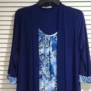 Tiffany & Grey Paisley Dress w attached duster jacket. EUC Qtr Sleeve